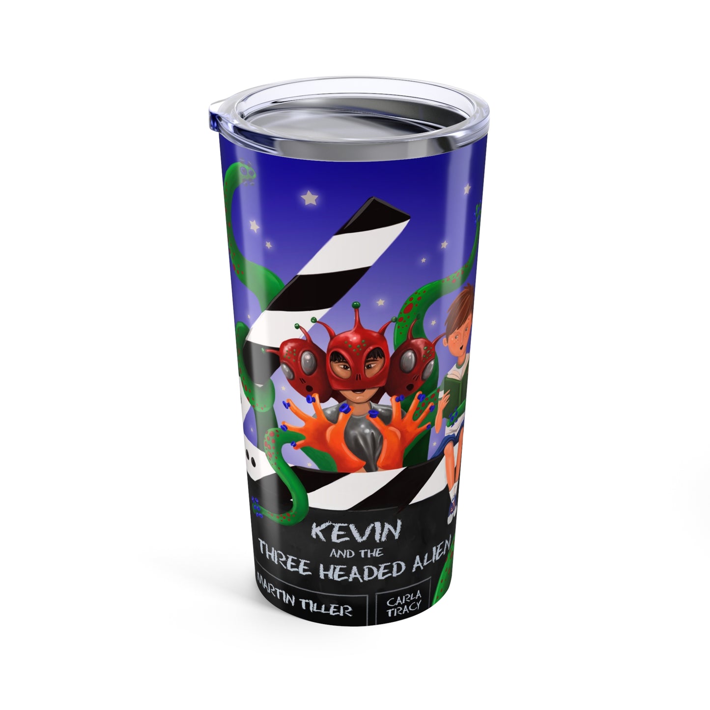 Whimsical Kevin and the Three Headed Alien Adventure Tumbler | 20oz Travel Mug, Fun Keepsake, Gift for Sci-Fi Fans, Kids, Birthdays, School