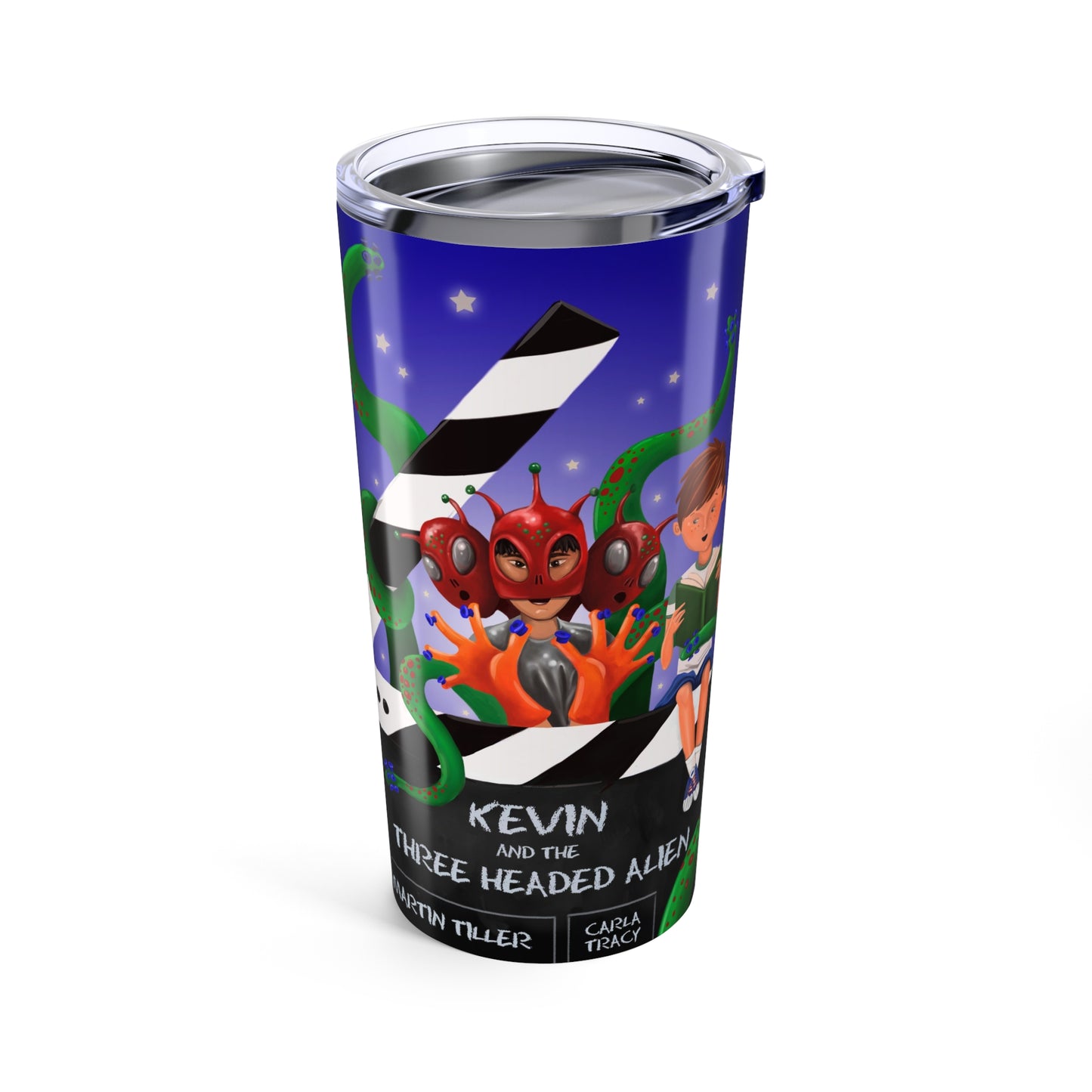 Whimsical Kevin and the Three Headed Alien Adventure Tumbler | 20oz Travel Mug, Fun Keepsake, Gift for Sci-Fi Fans, Kids, Birthdays, School