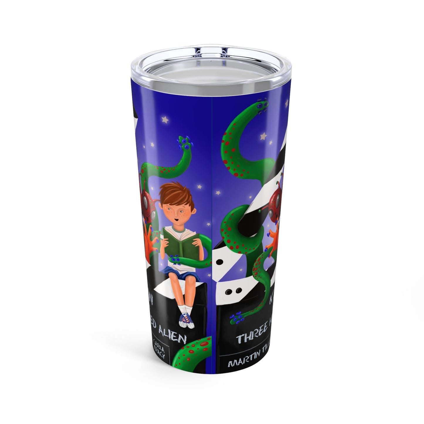 Whimsical Kevin and the Three Headed Alien Adventure Tumbler | 20oz Travel Mug, Fun Keepsake, Gift for Sci-Fi Fans, Kids, Birthdays, School